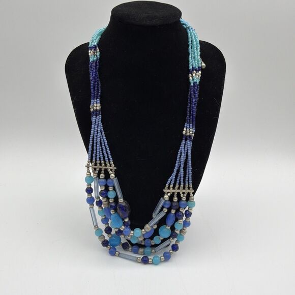 Unbranded Jewelry - Multi Strand Blue Beaded Necklace Boho Statement Layered Glass Seed Beads